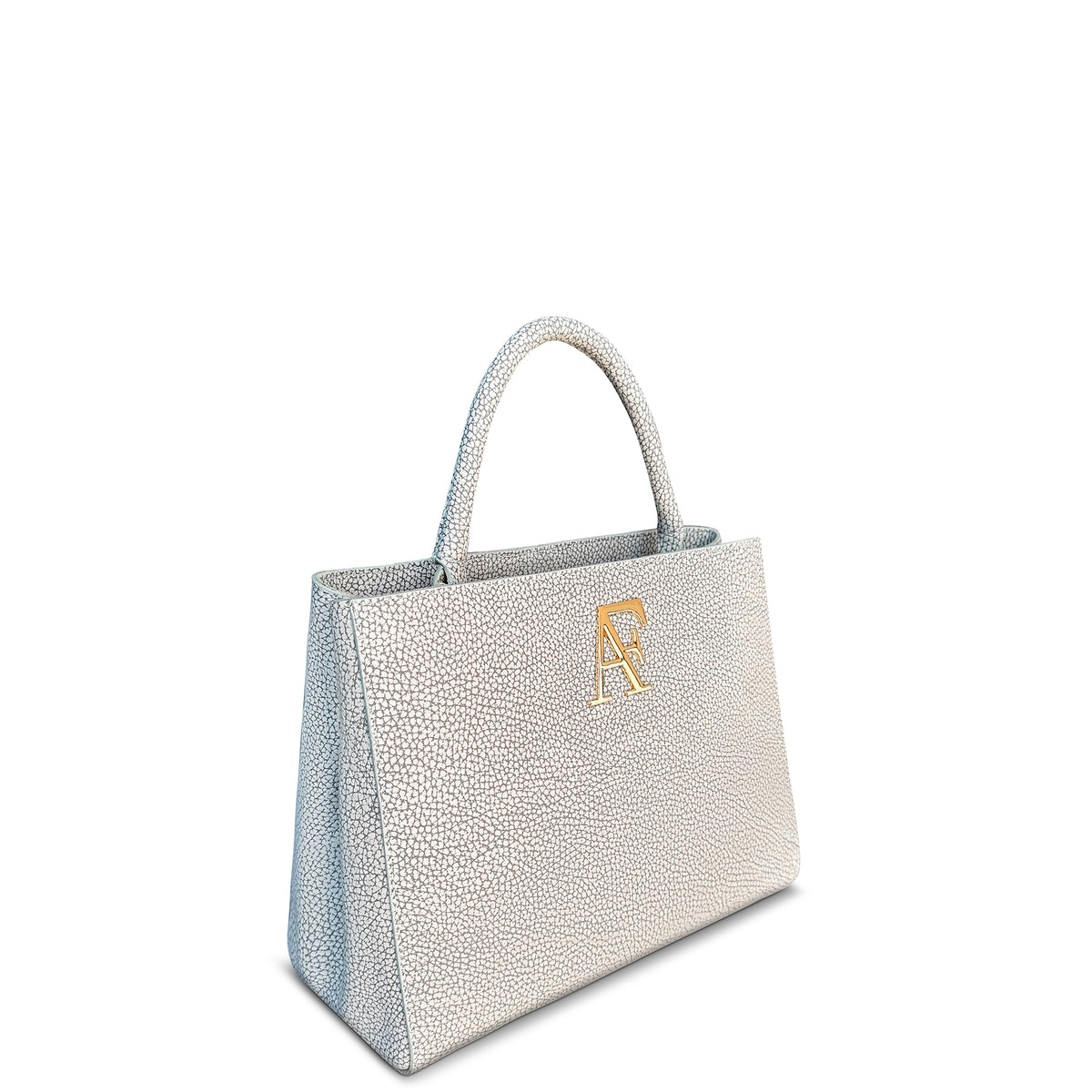 Navona, top-handle bag in white Italian nubuck leather – three-quarter view