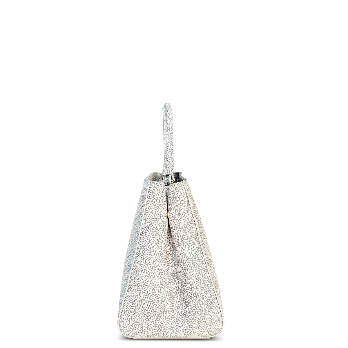 Navona, top-handle bag in white Italian nubuck leather – side view