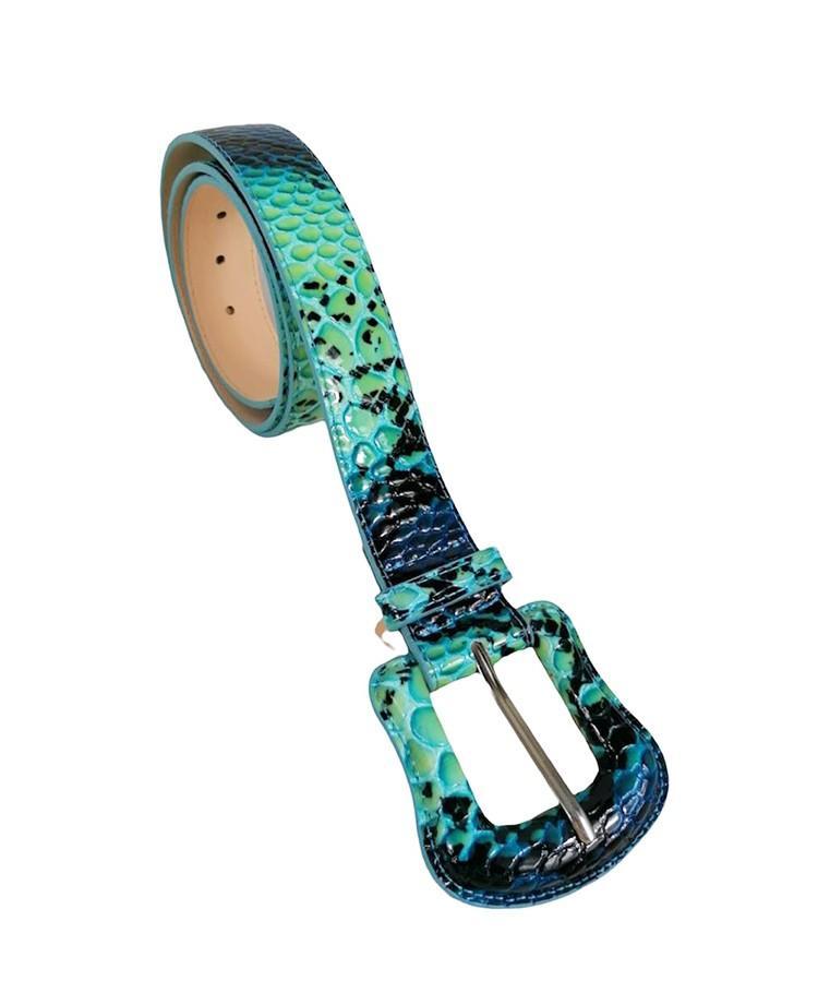 Reggia Croco Stamp Belt Turquoise - Alinari Firenze