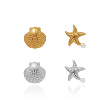 Sea Star and Shell, stud earrings in gold and silver pearl-accent – product view – Alinari Firenze