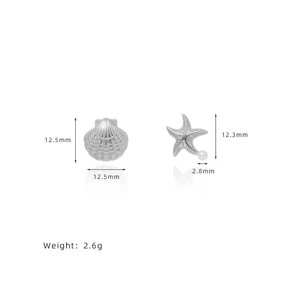 Sea Star and Shell, stud earrings in silver pearl-accent – product view 3 – Alinari Firenze