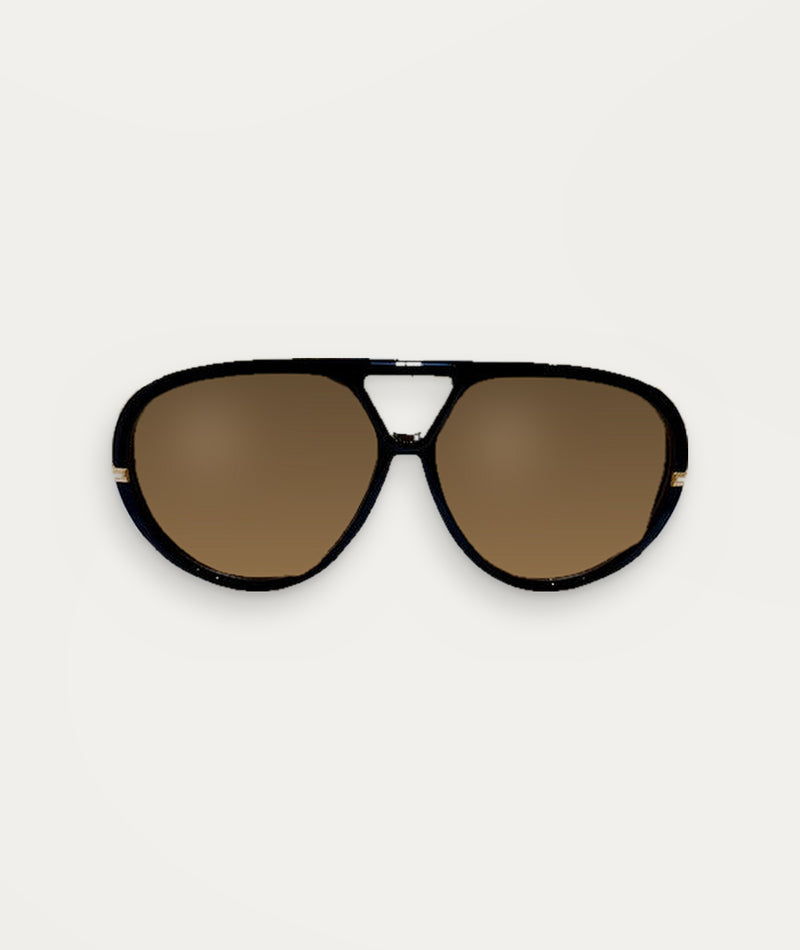 Serenella, sunglasses in black with brown-tint lenses, UV400 protection – product view on cream – Alinari Firenze