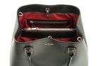 Trastevere Tote, tote bag in black Italian Ruga leather – open, showing the interior
