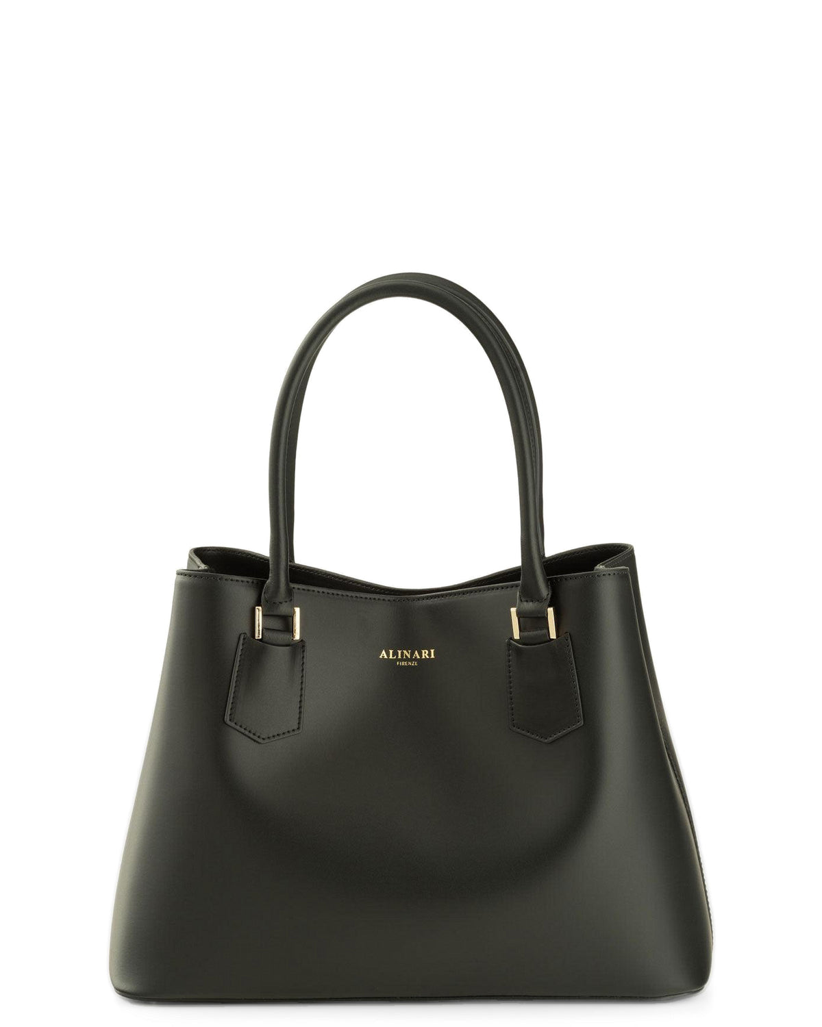 Trastevere Tote, borsa tote in pelle Ruga italiana nera – vista frontale – Made in Italy