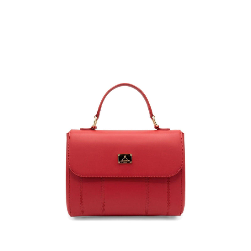 Trevi, top-handle handbag in red Italian Ruga leather – front view – Made in Italy