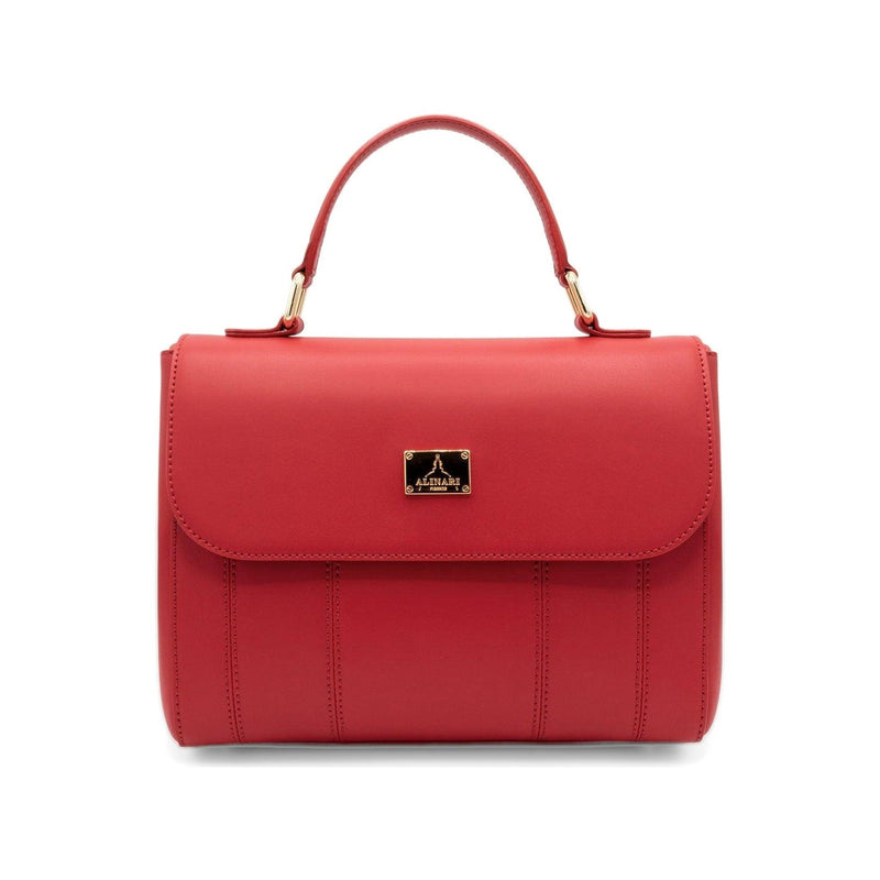 Trevi, top-handle handbag in red Italian Ruga leather – front view – Made in Italy