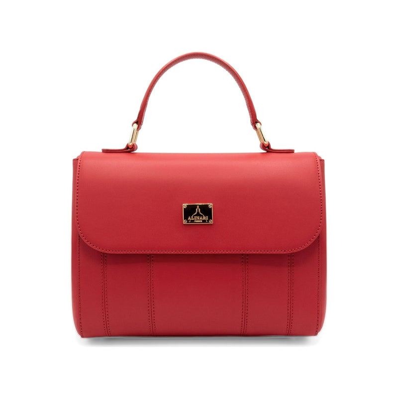 Trevi, top-handle handbag in red Italian Ruga leather – front view – Made in Italy