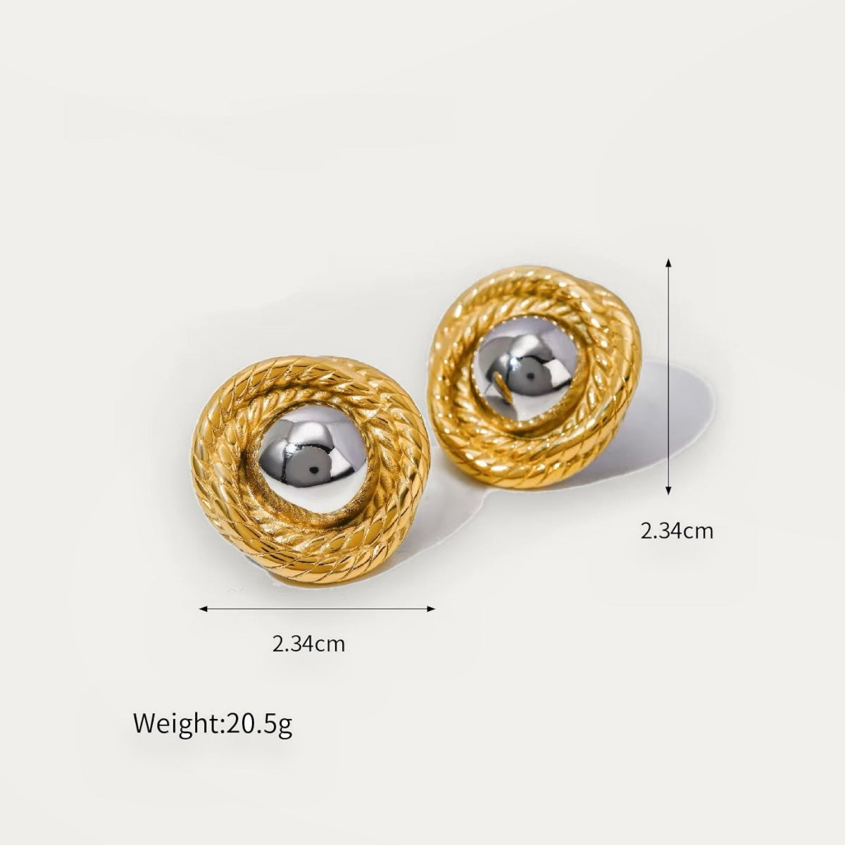 Vintage Rope Edge, stud earrings in gold and silver-tone mixed-metal – product view – Alinari Firenze