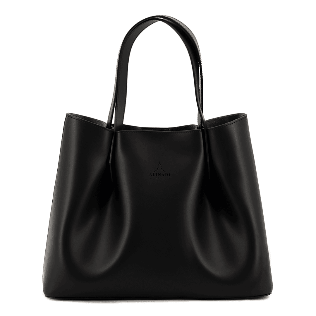 Viviene Tote, cabas fin en cuir Ruga italien noir – vue de face