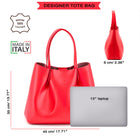 Viviene Tote, slim tote in red Italian Ruga leather – size guide: 45 × 35 × 6 cm, fits a 13" laptop